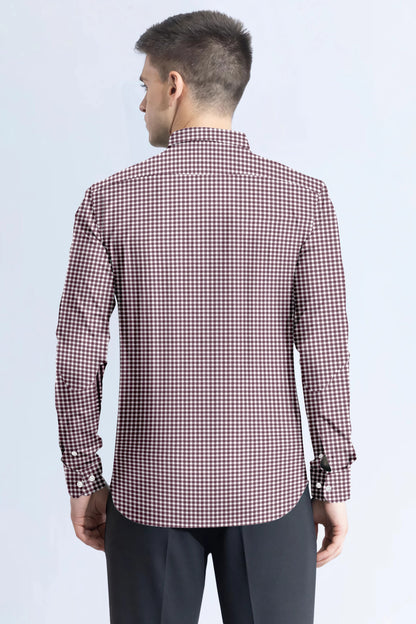 Maroon with White Check Cotton Full Sleeve Shirt For Men