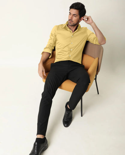 Yellow Giza Satin Cotton Full Sleeve Formal Shirt For Men