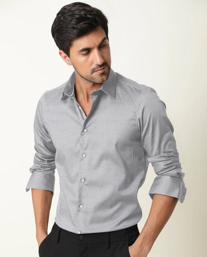 Grey Oxford Full Sleeve Formal Shirt For Men