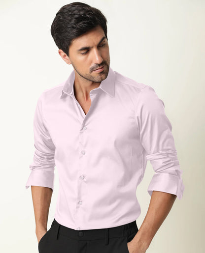 Pink Giza Satin Cotton Full Sleeve Formal Shirt For Men