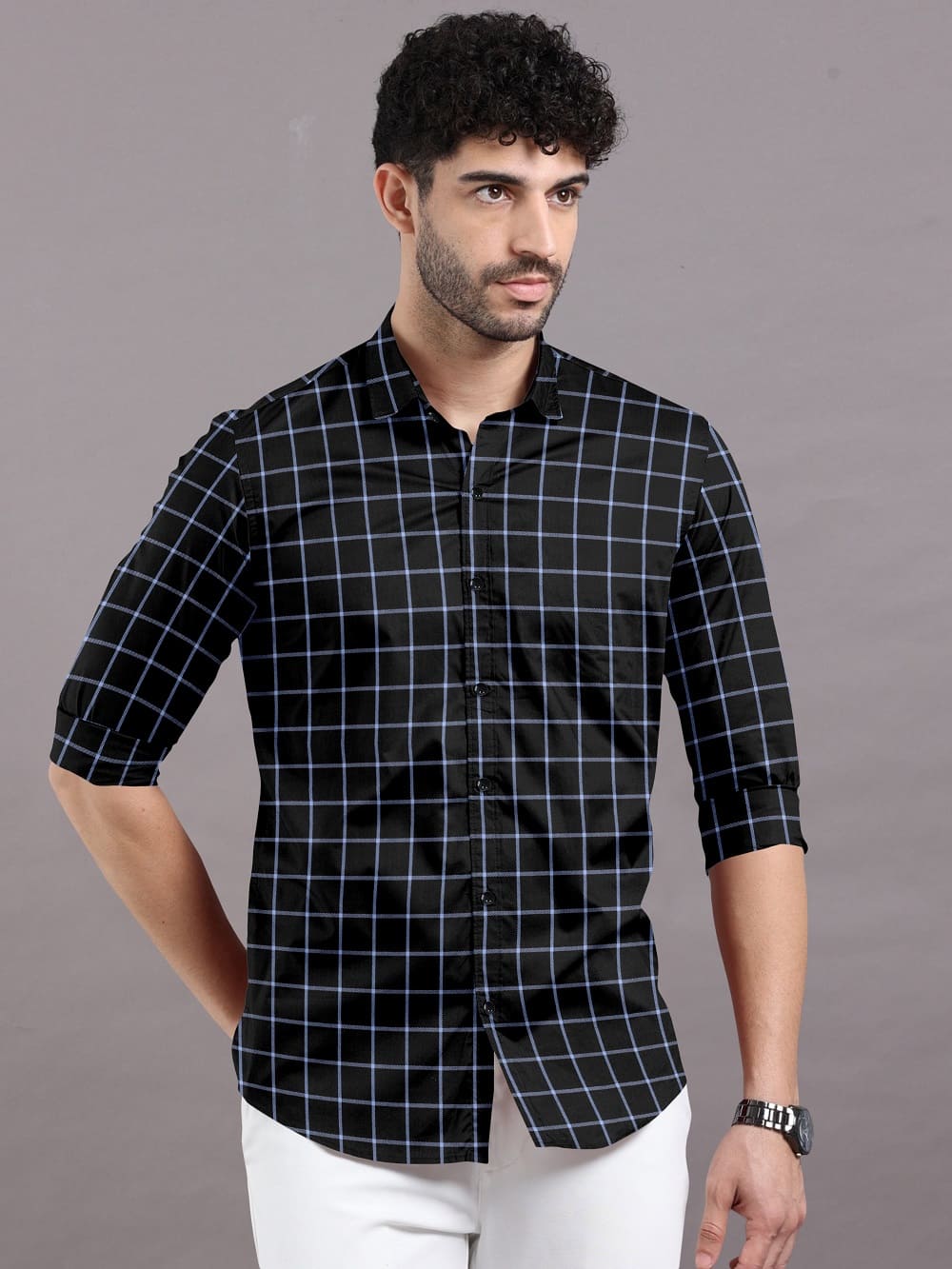 Black With Blue Checks Pure Cotton Premium Full Sleeve Shirt For Men