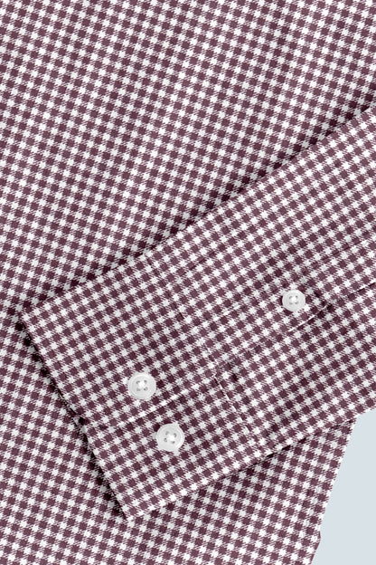 Maroon with White Check Cotton Full Sleeve Shirt For Men