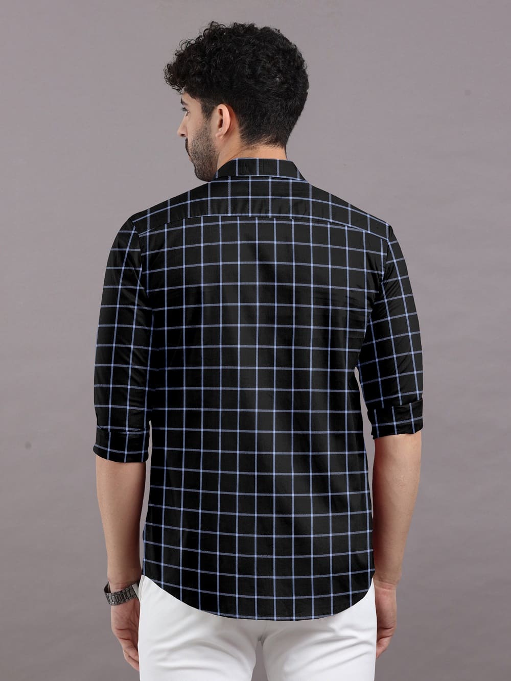 Black With Blue Checks Pure Cotton Premium Full Sleeve Shirt For Men