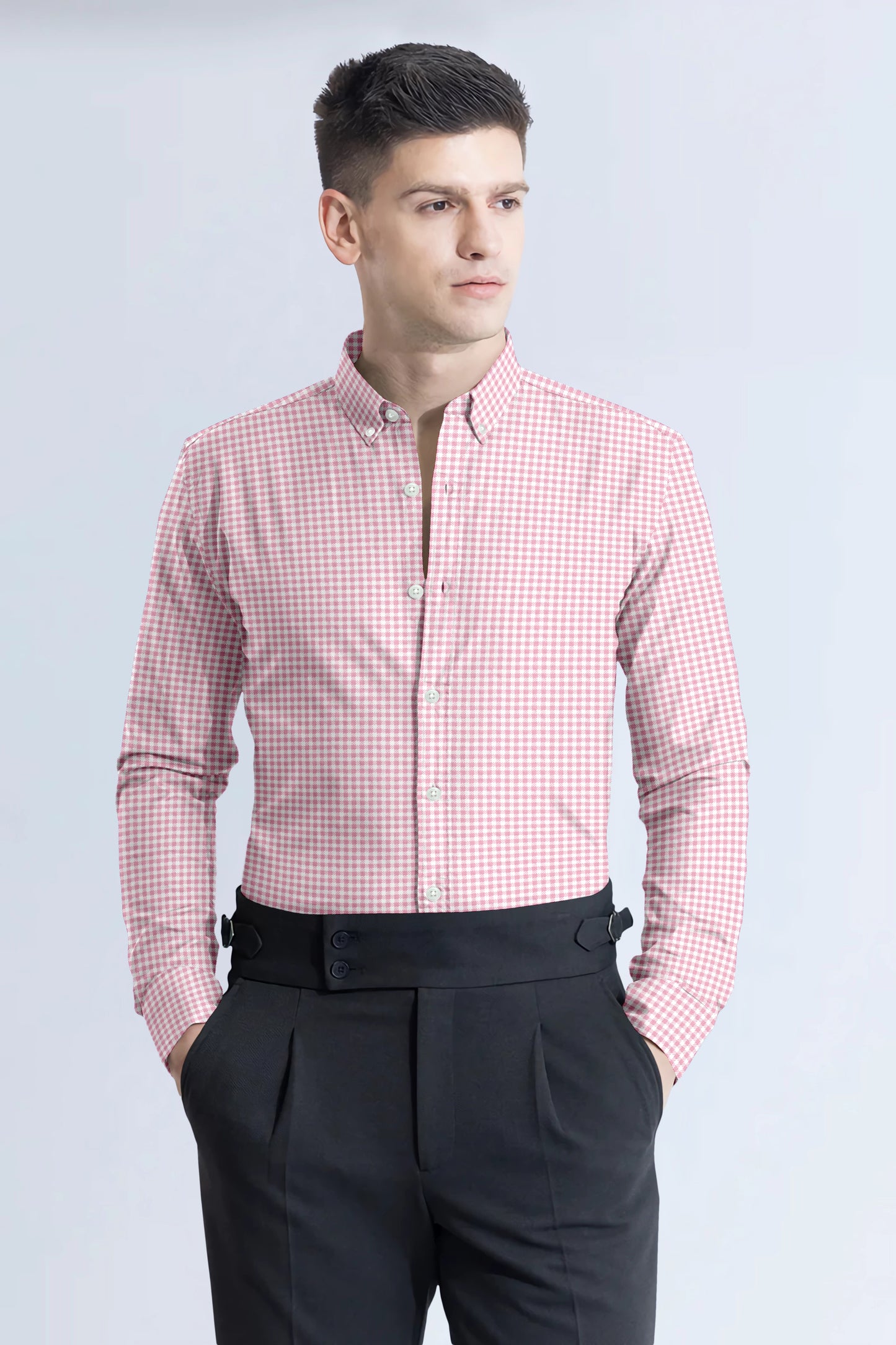 Pink with White Check Cotton Full Sleeve Shirt For Men