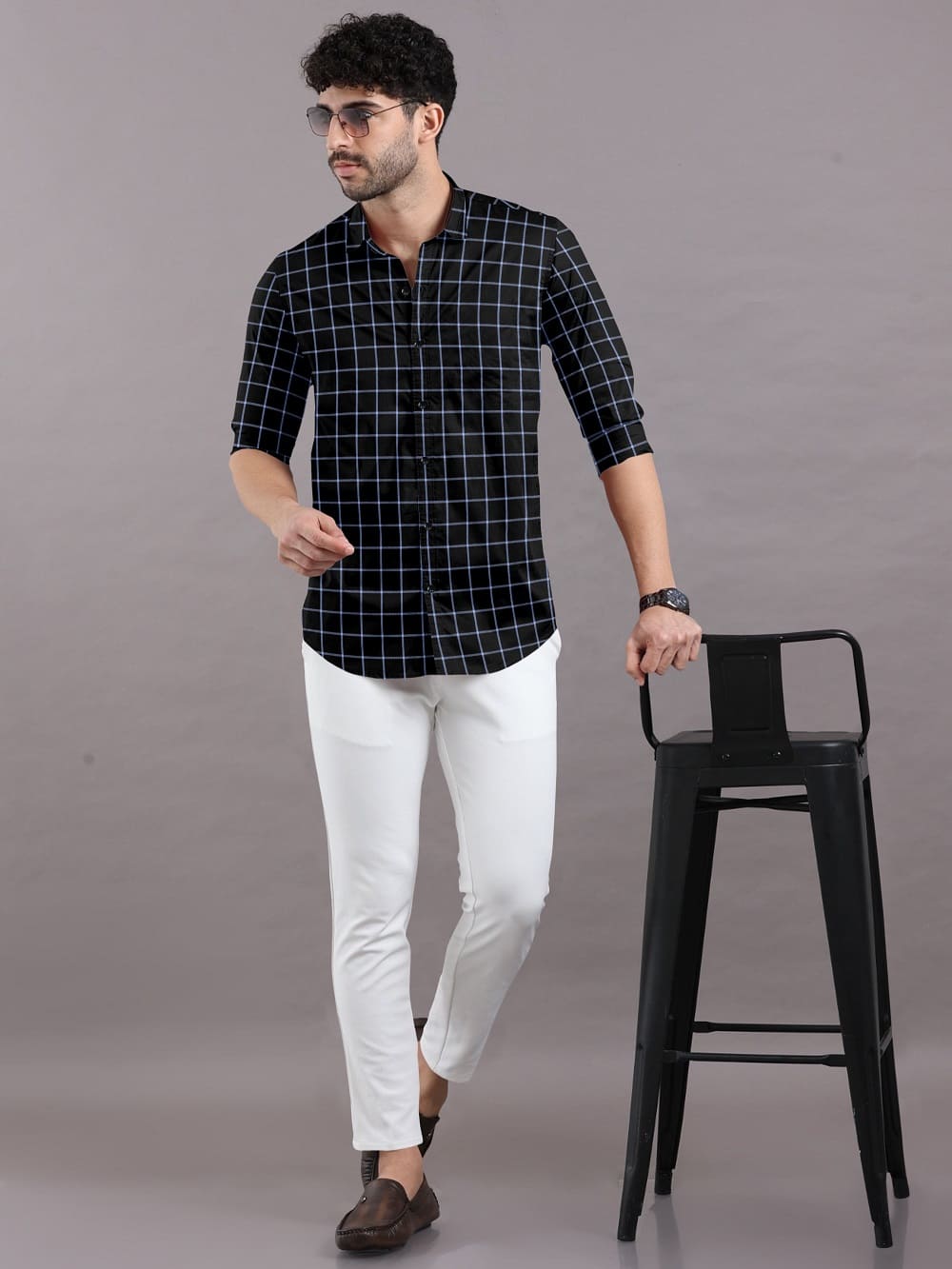 Black With Blue Checks Pure Cotton Premium Full Sleeve Shirt For Men