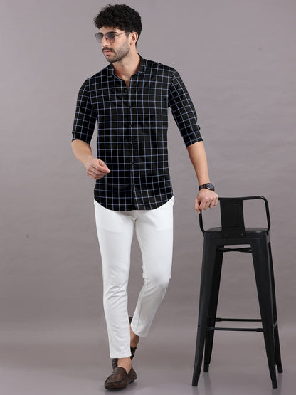 Black With Blue Checks Pure Cotton Premium Full Sleeve Shirt For Men