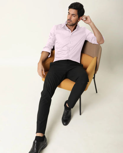 Pink Giza Satin Cotton Full Sleeve Formal Shirt For Men