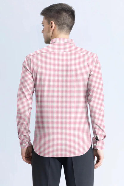 Pink with White Check Cotton Full Sleeve Shirt For Men