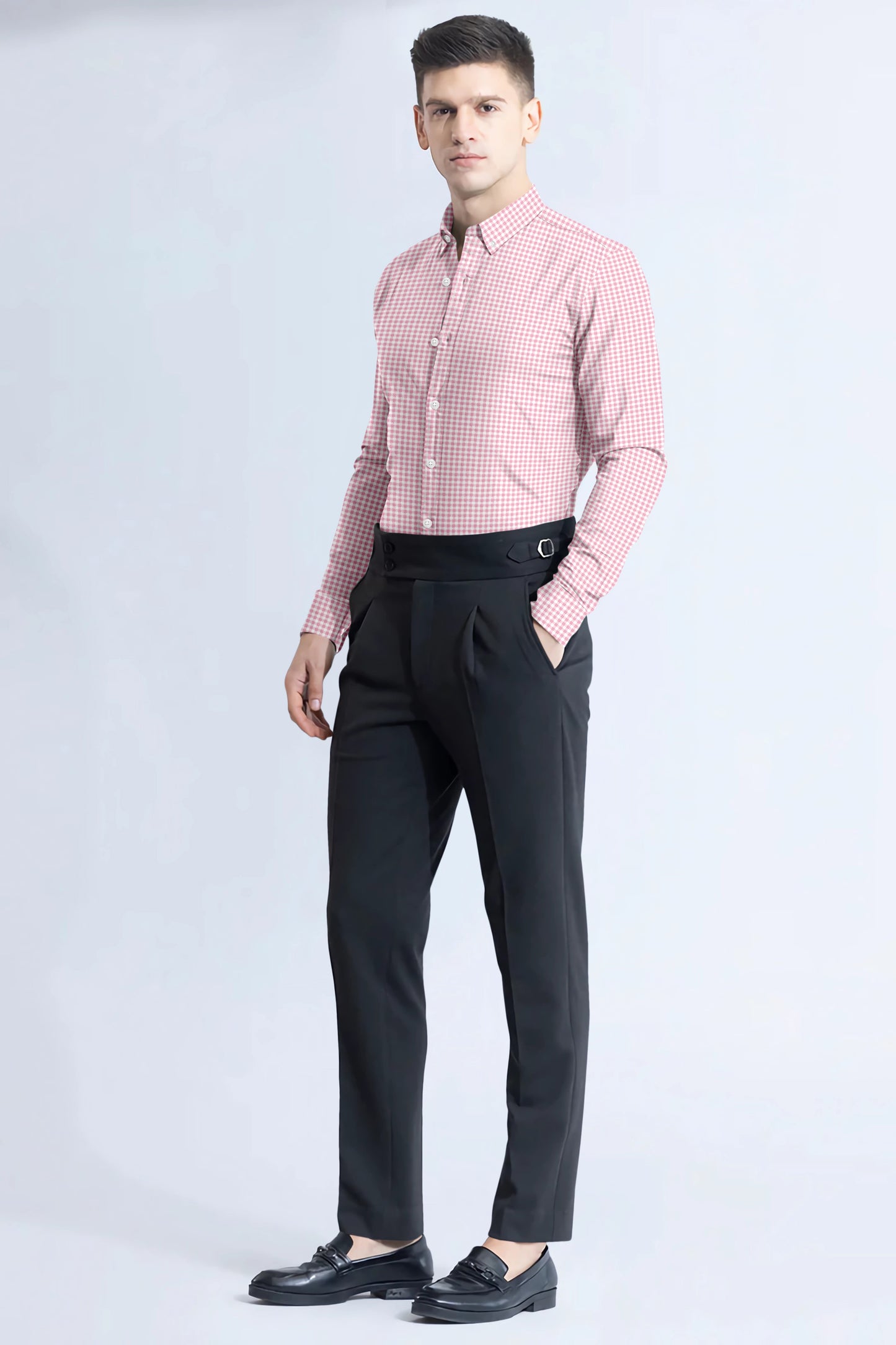 Pink with White Check Cotton Full Sleeve Shirt For Men