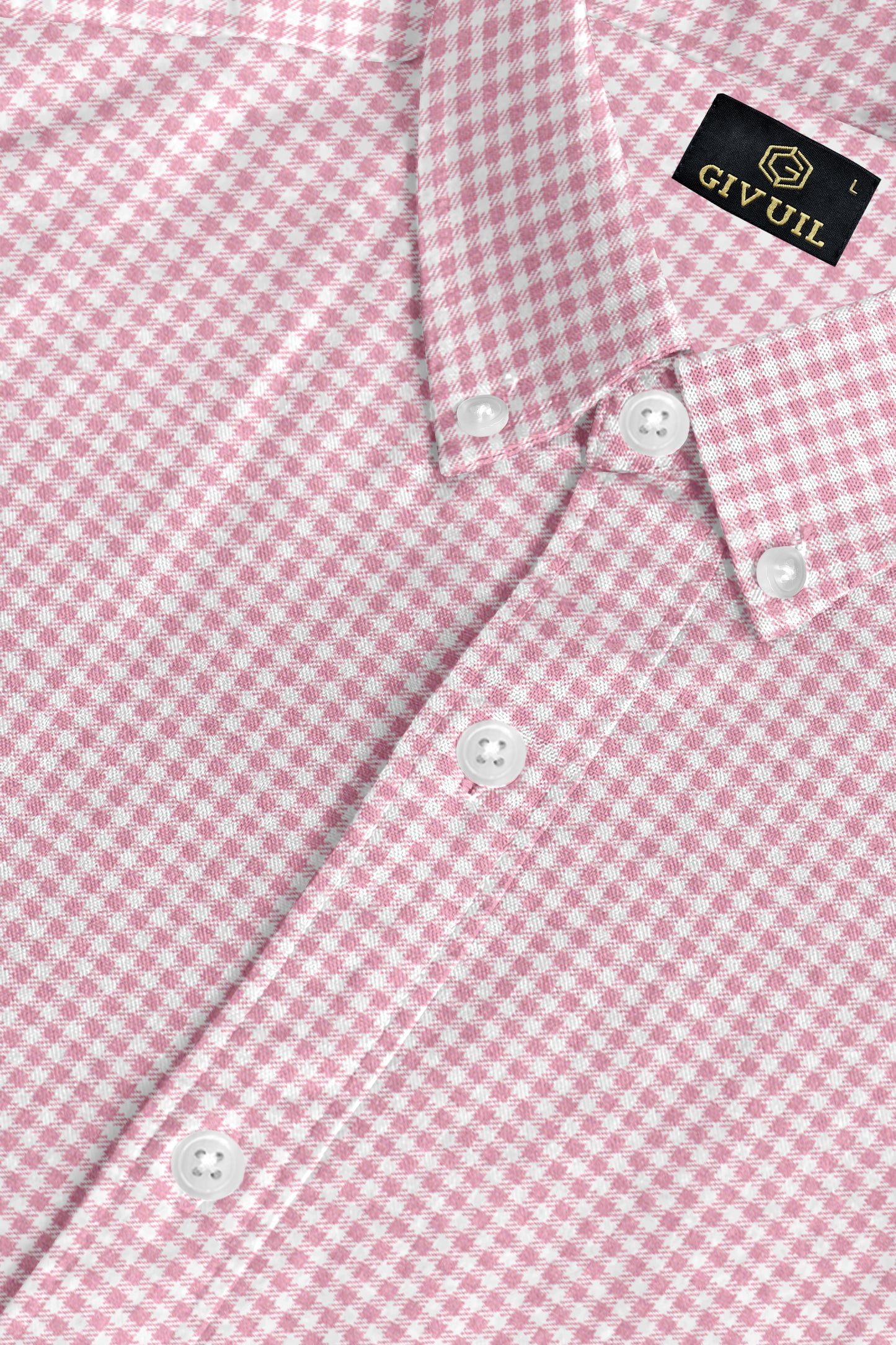 Pink with White Check Cotton Full Sleeve Shirt For Men