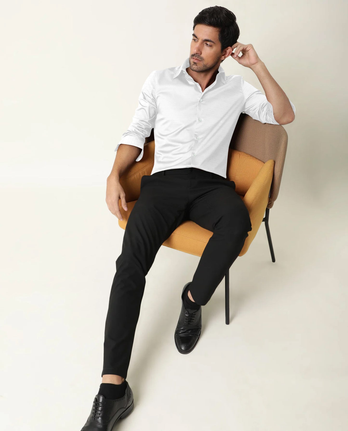 White Linen Full Sleeve Formal Shirt For Men