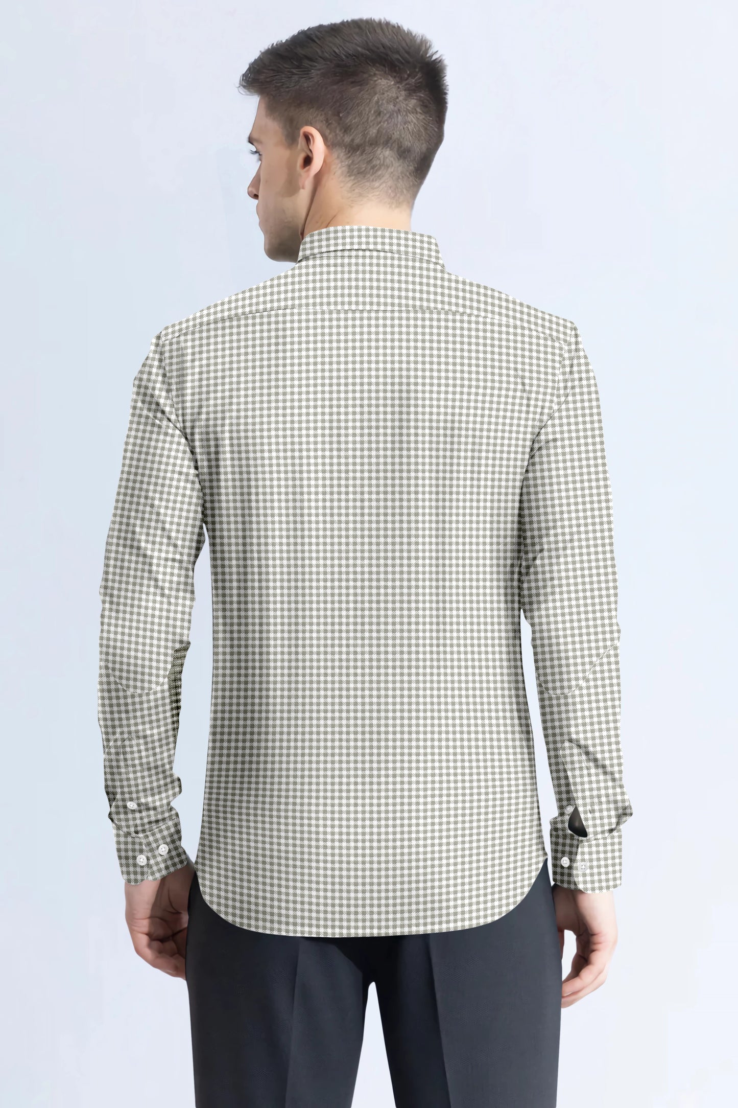 Olive with White Check Cotton Full Sleeve Shirt For Men