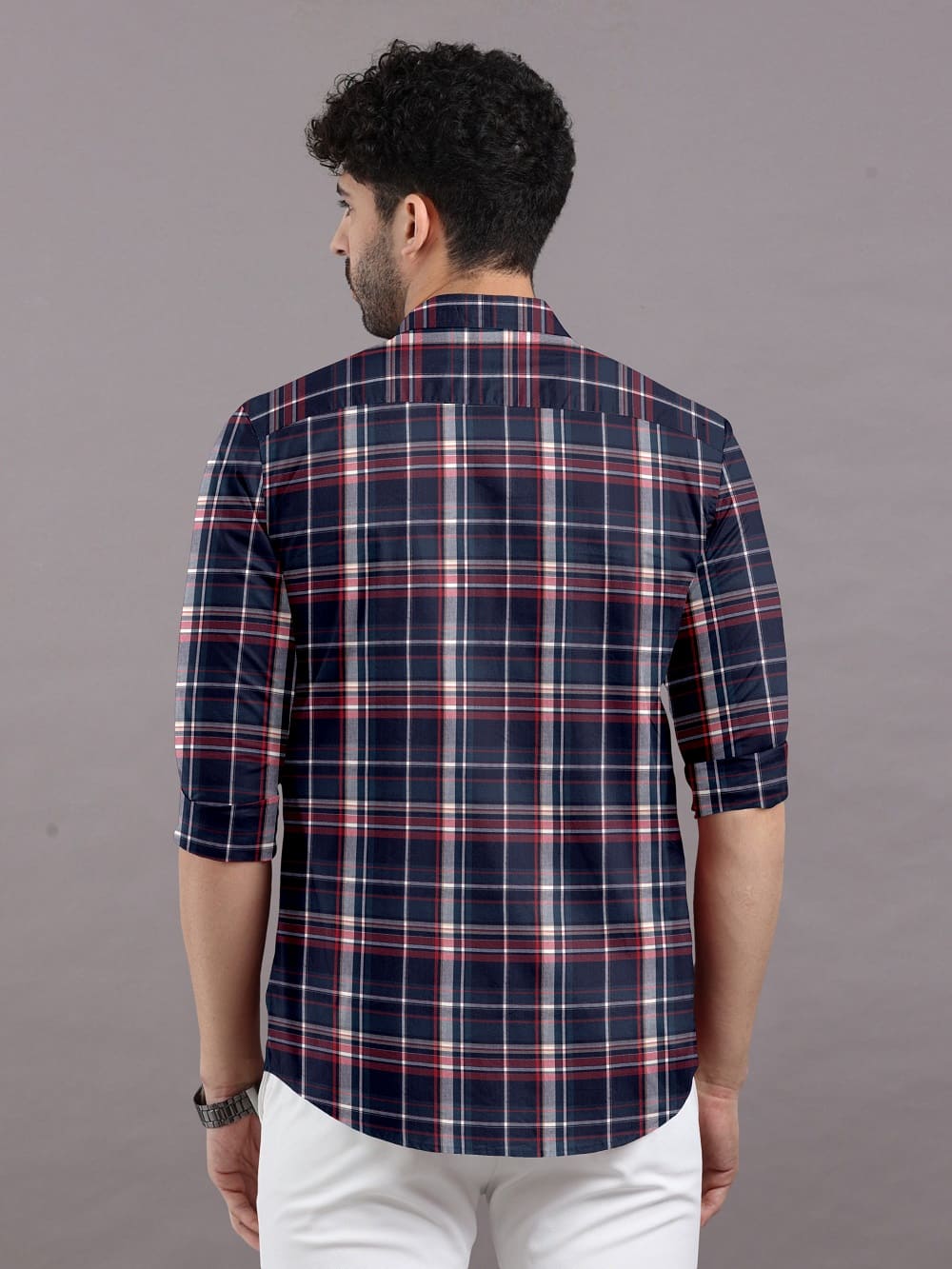 Blue with Red Check Cotton Full Sleeve Shirt For Men