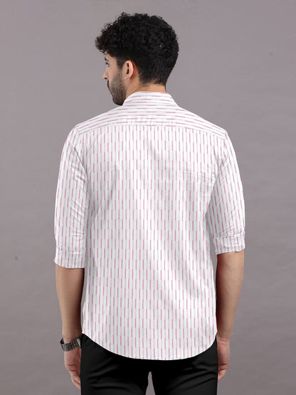 White with Red Striped Cotton Full Sleeve Shirt For Men