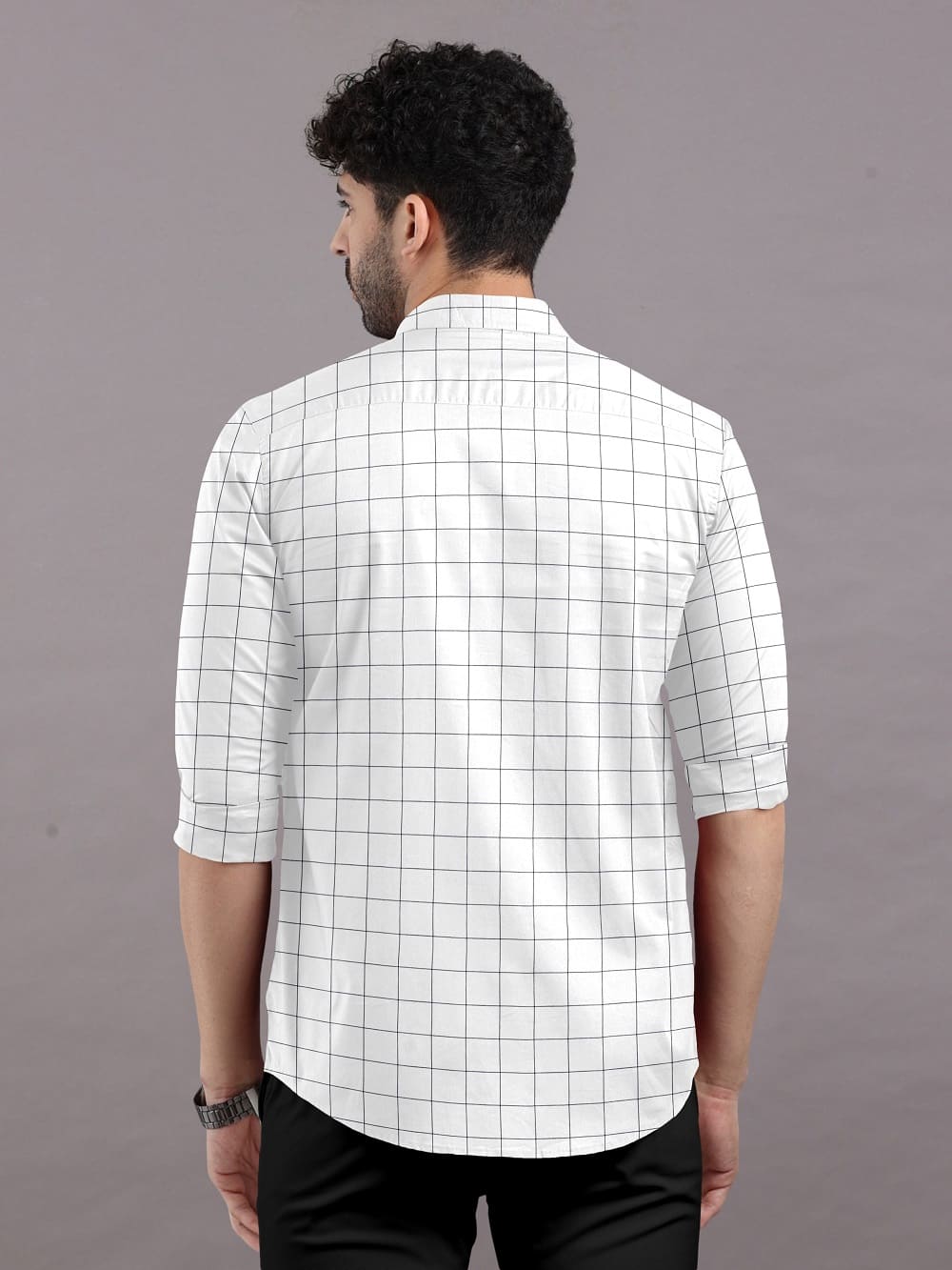 White with Black Check Cotton Full Sleeve Shirt For Men