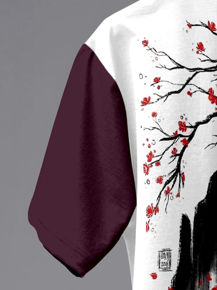 Maroon & White Printed Half-Sleeve T-Shirt