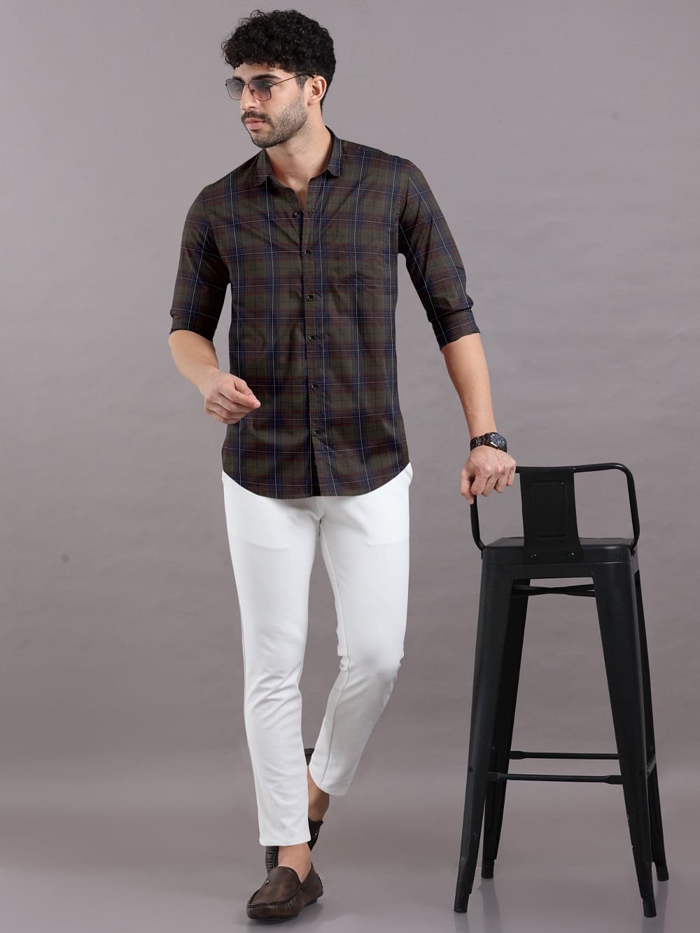 Brown With Blue Checks Pure Cotton Premium Full Sleeve Shirt For Men