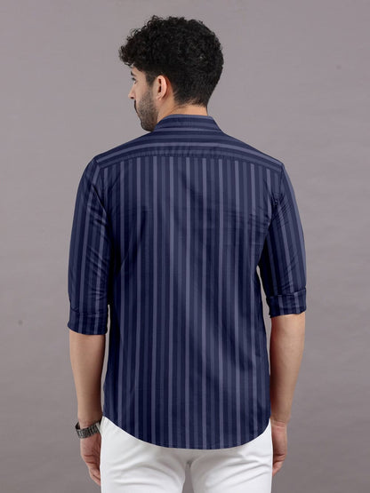 Blue With White Line Pure Cotton Premium Full Sleeve Shirt For Men