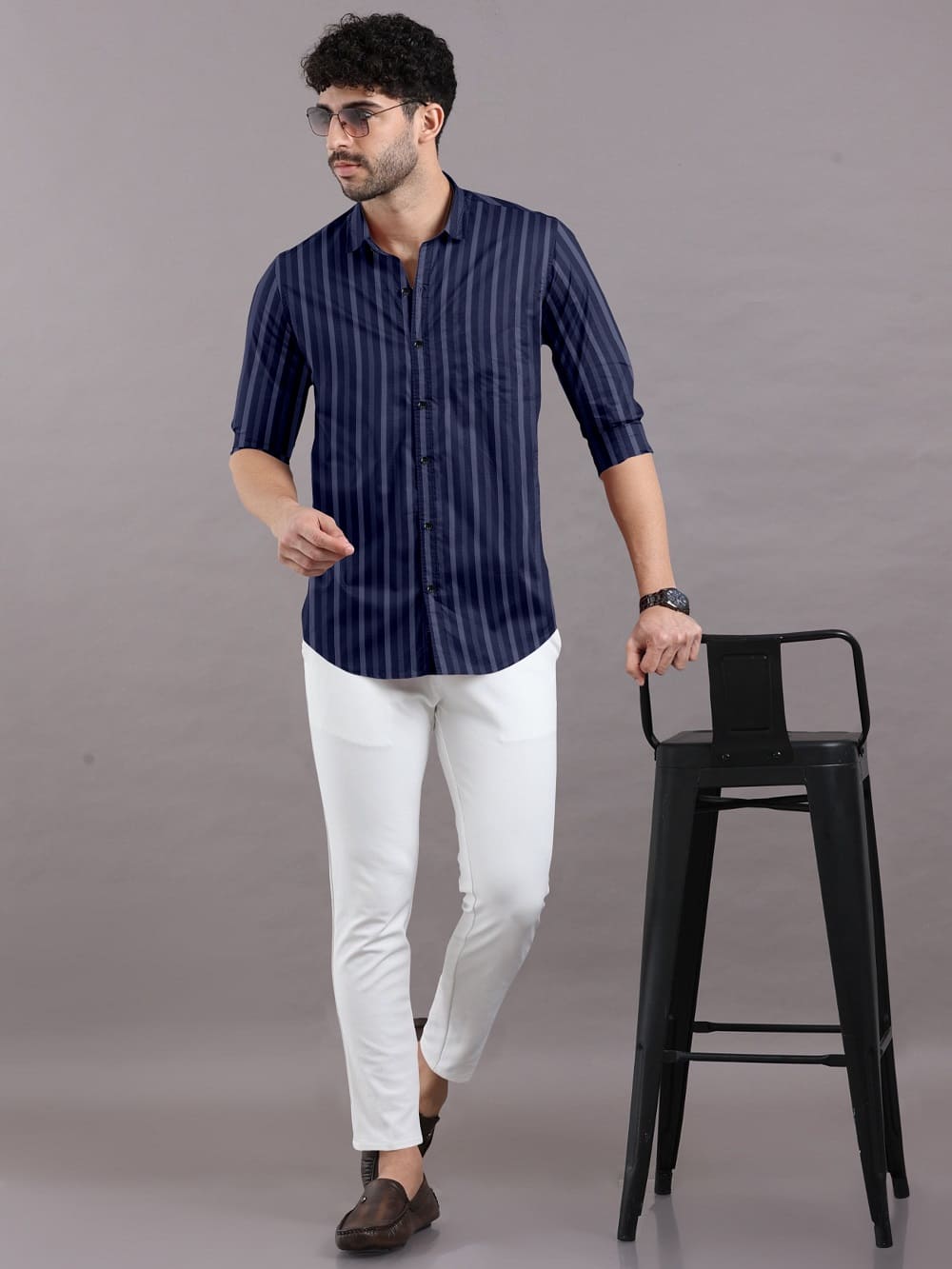 Blue With White Line Pure Cotton Premium Full Sleeve Shirt For Men