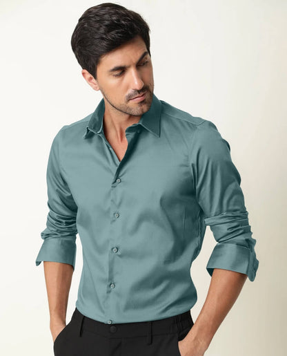 Mint Blue Premium Giza Satin Cotton Full Sleeve Shirt For Men - Givuil