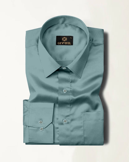 Mint Blue Premium Giza Satin Cotton Full Sleeve Shirt For Men - Givuil