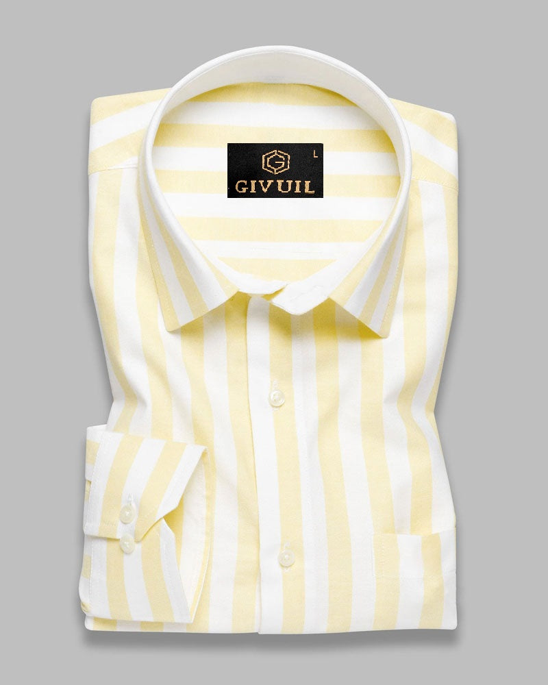 Yellow and White Striped Cotton Shirt